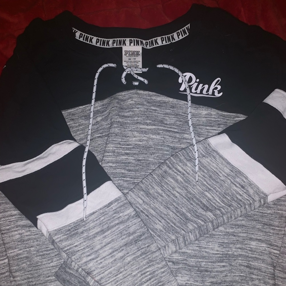 vs pink laced up pull over